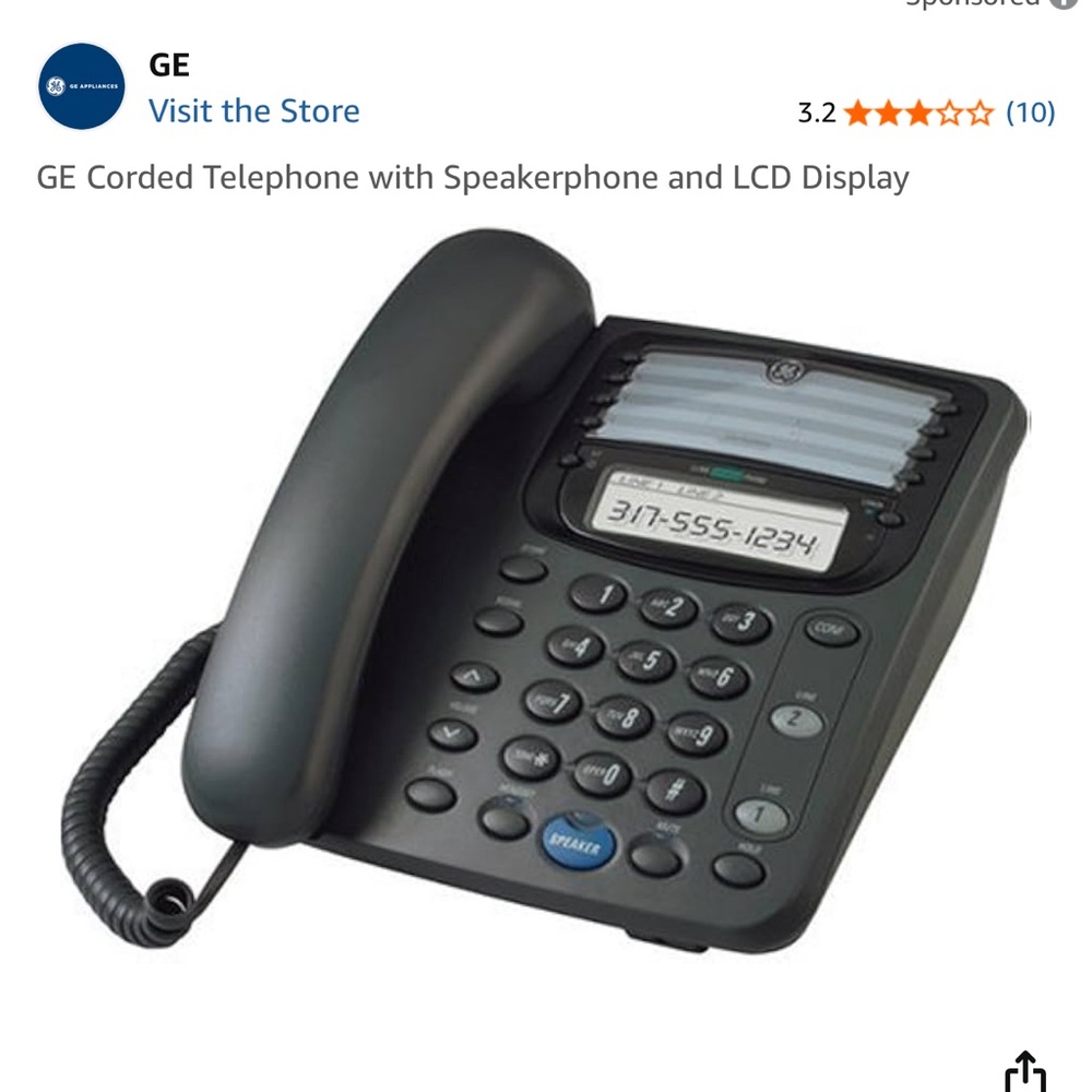 GE Business Speaker Black Corded Phone with Digital Answering System 2-9985A GUC